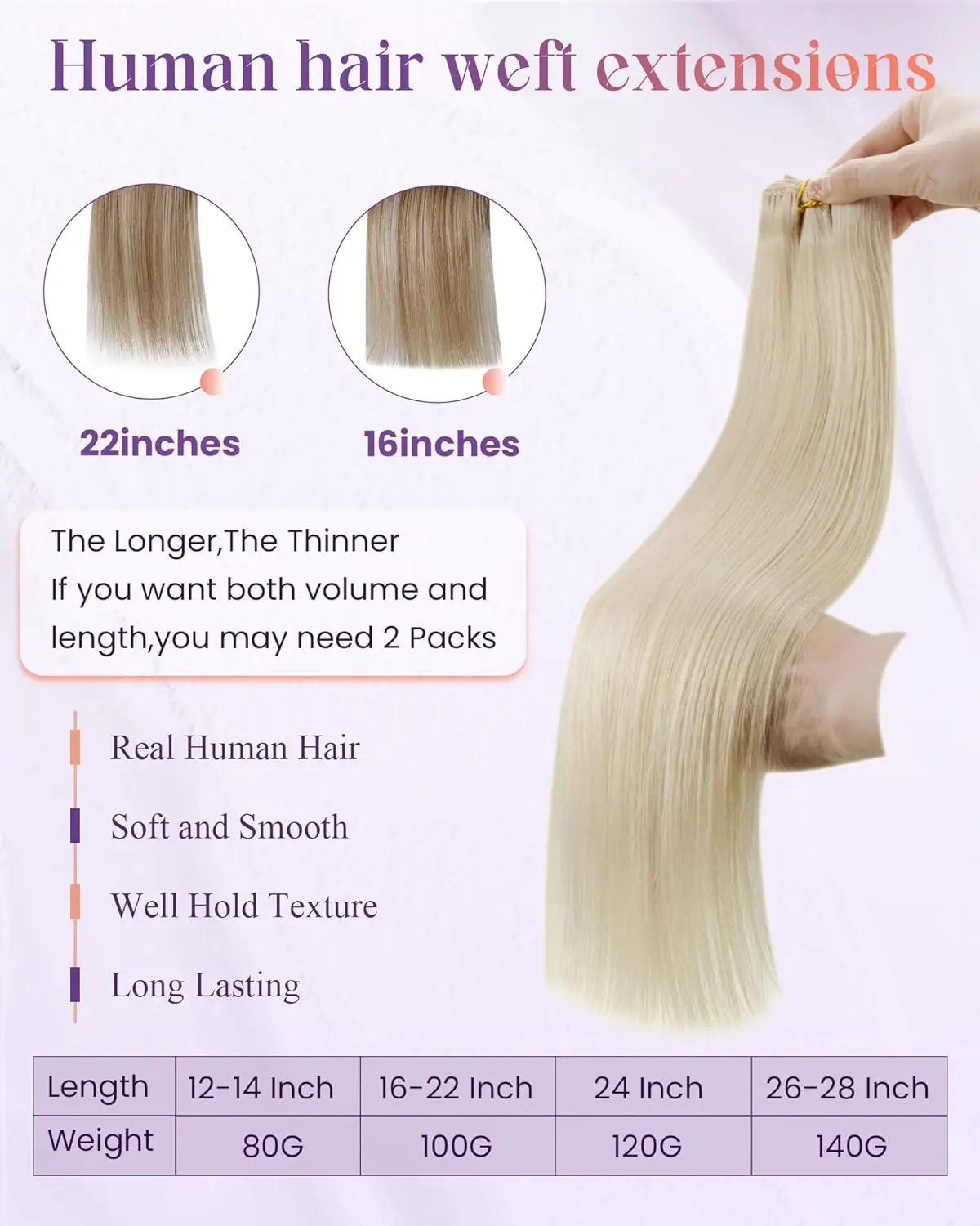 LaaVoo blonde Remy human hair wefts offer a soft, silky straight texture that can be attached with micro beads for a full, natural look.