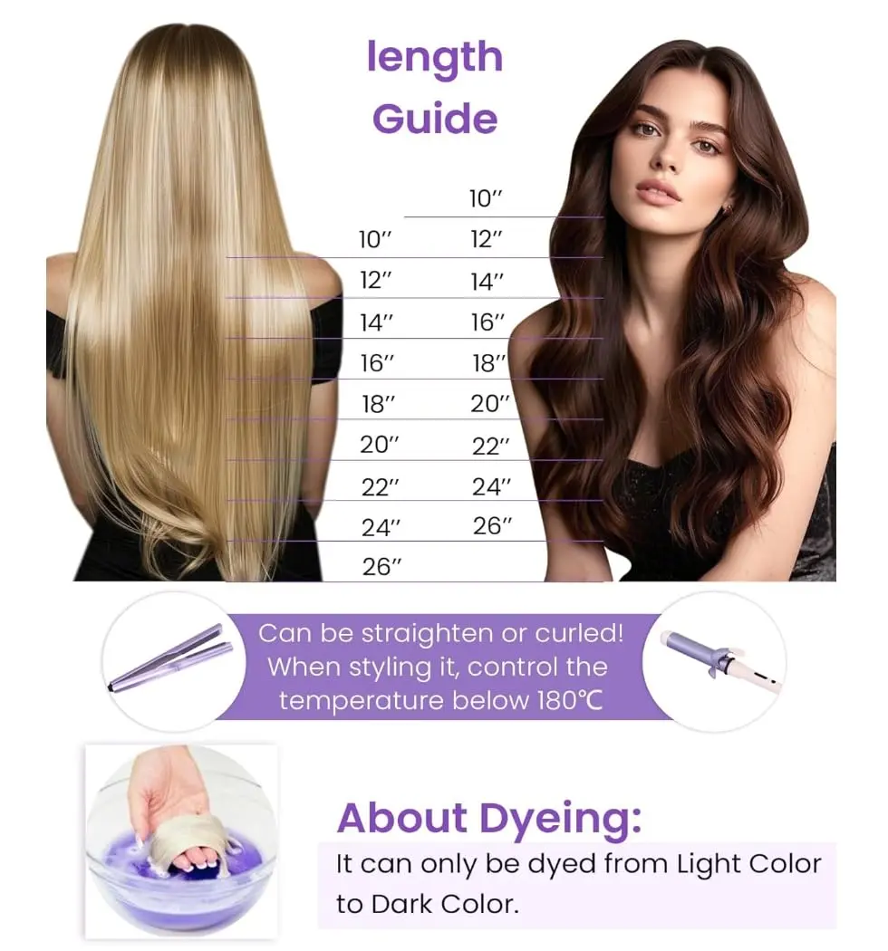 LaaVoo blonde Remy human hair wefts offer a soft, silky straight texture that can be attached with micro beads for a full, natural look.