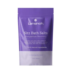 Lansinoh sitz bath salts offer calming comfort for postpartum recovery, crafted with lavender oil, frankincense, and aloe vera to soothe tender areas.