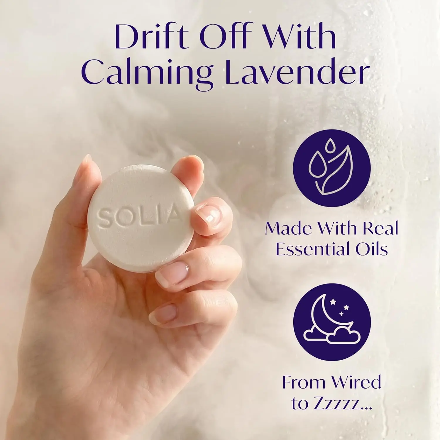 Seven individually wrapped lavender aromatherapy shower steamers provide a relaxing and calming spa experience at home.