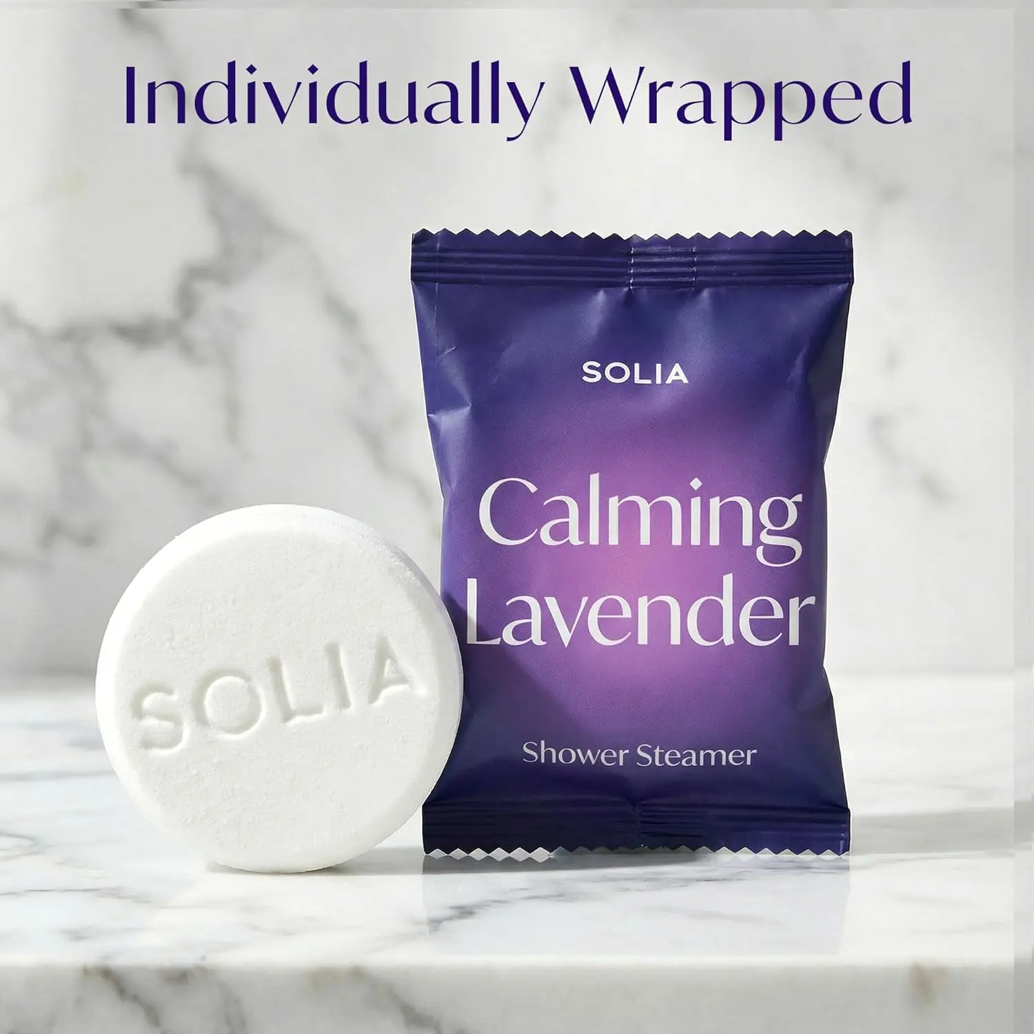Seven individually wrapped lavender aromatherapy shower steamers provide a relaxing and calming spa experience at home.