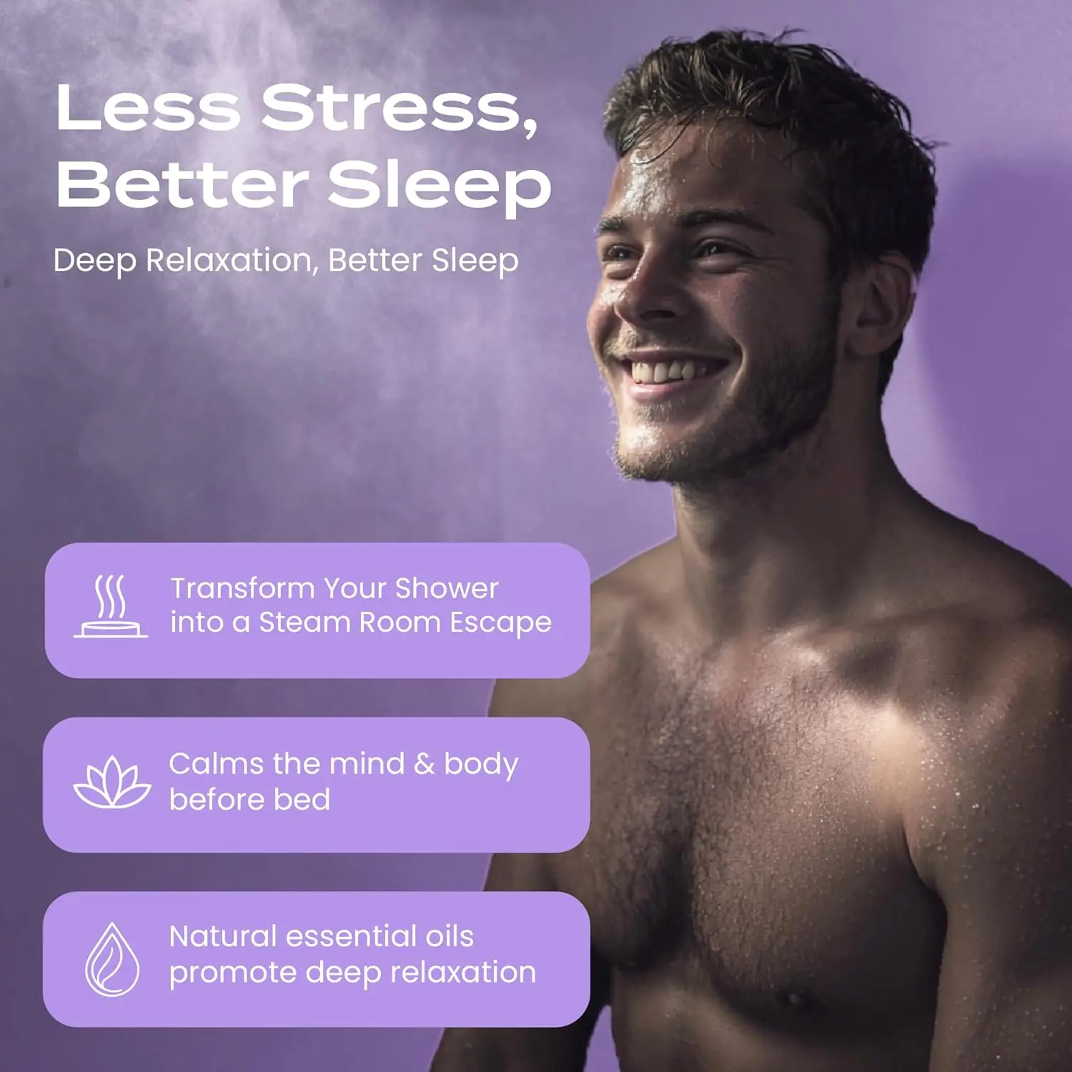 Fifteen lavender scented shower steamers offer aromatherapy relaxation in the shower, perfect bedtime and self-care gifts for women.