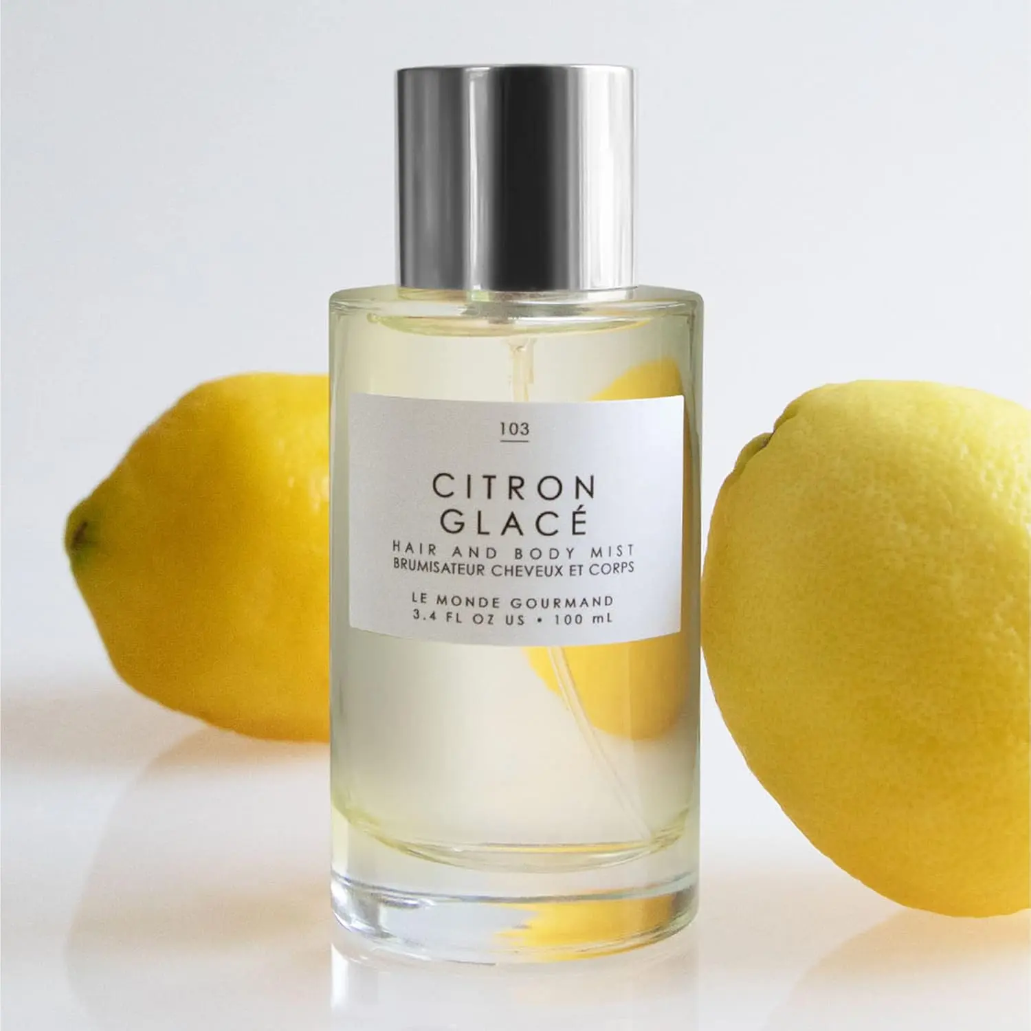 Le Monde Gourmand Citron Glacé hair and body mist with refreshing notes of lemon and jasmine.