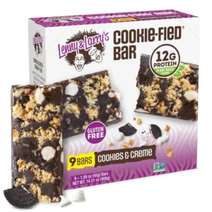 Lenny & Larry's The Complete Cookie FIED Bar in Cookie & Creme flavor is non-GMO project verified and gluten-free with no artificial sweeteners.
