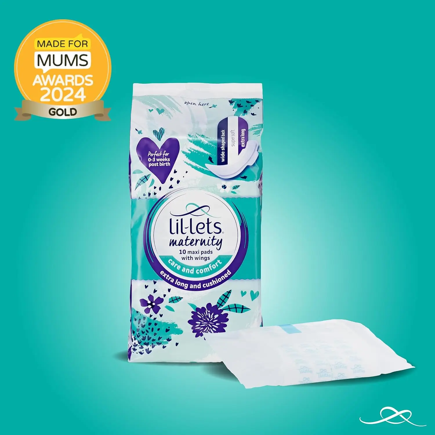 Lil-Lets super absorbent maternity pads are extra long and shaped for postpartum comfort and leak protection, perfect for sensitive skin after birth.