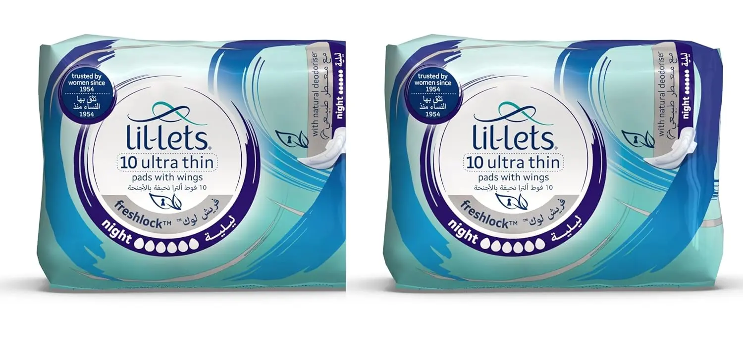 Lil-Lets Freshlock night pads with wings offer comfortable and leak-proof protection with a super soft cotton feel and natural deodoriser, perfect for heavy flow during the night.