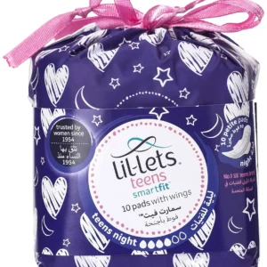 Lil-Lets Teens Night Pads with Wings, designed smaller and narrower for first periods, offering super absorbent and breathable leak-proof protection during nighttime or heavy flow days.