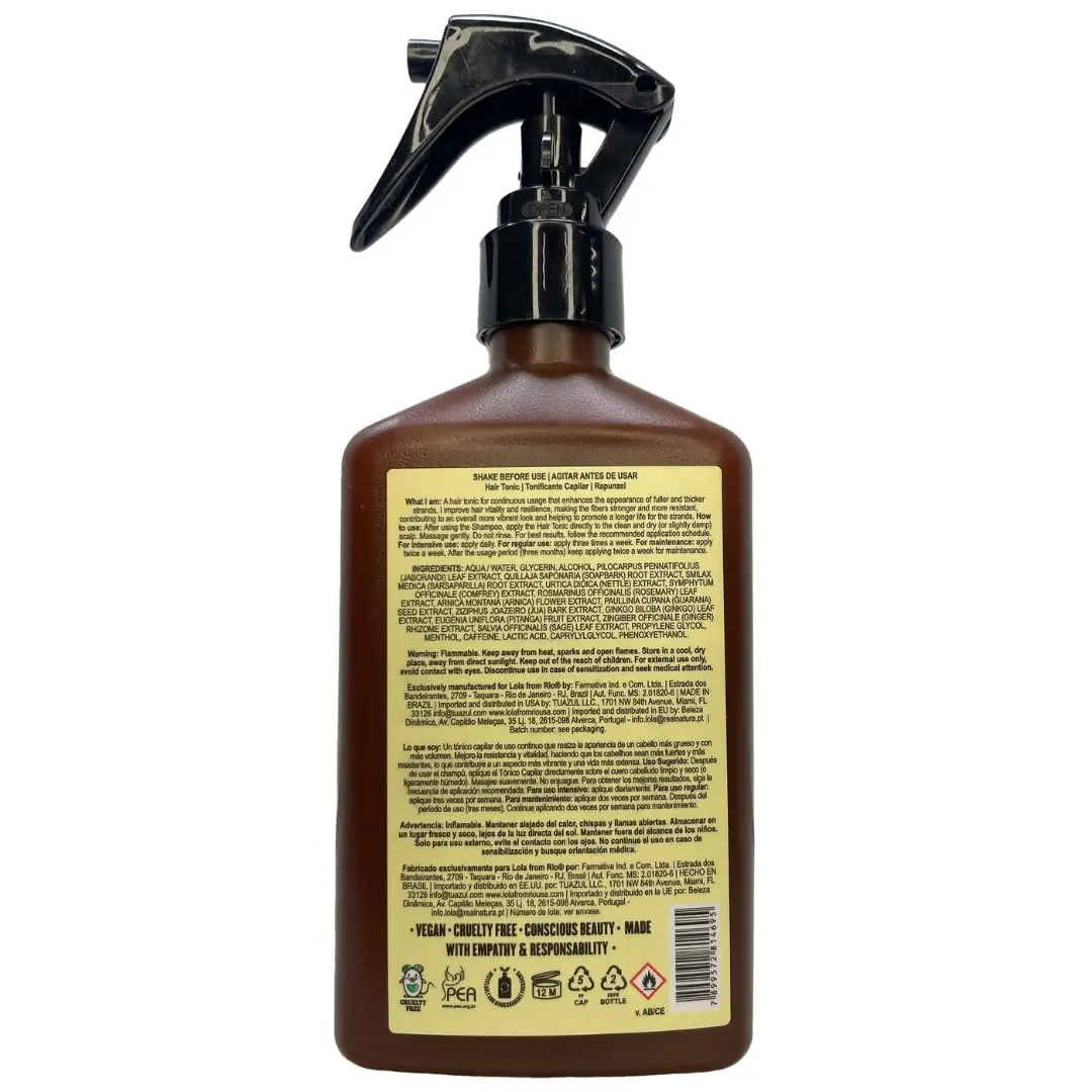 Lola Rapunzel hair growth tonic strengthens hair follicles, reduces hair loss, and stimulates growth for stronger, healthier hair.