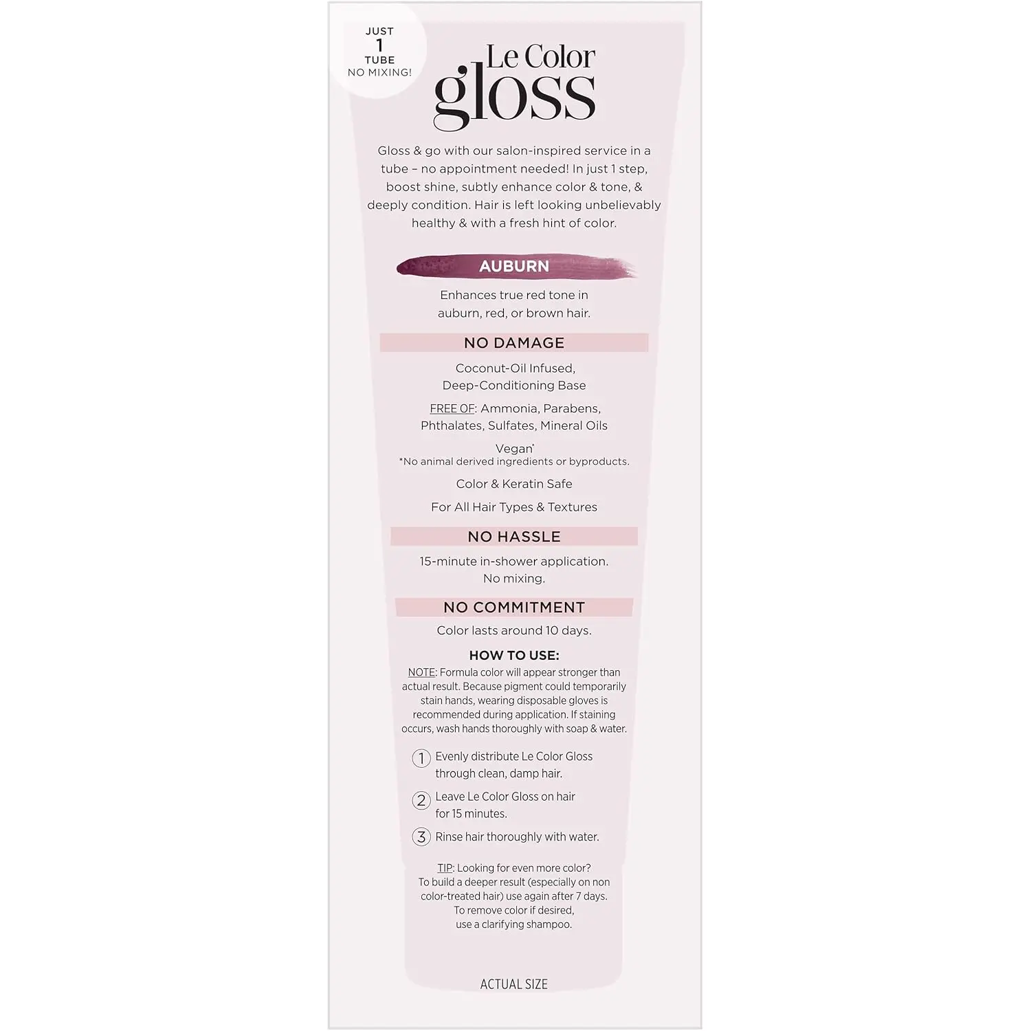 L'Oreal Paris auburn toning hair gloss enhances red tones, boosts shine, and deeply conditions for healthy, vibrant red or brown hair.