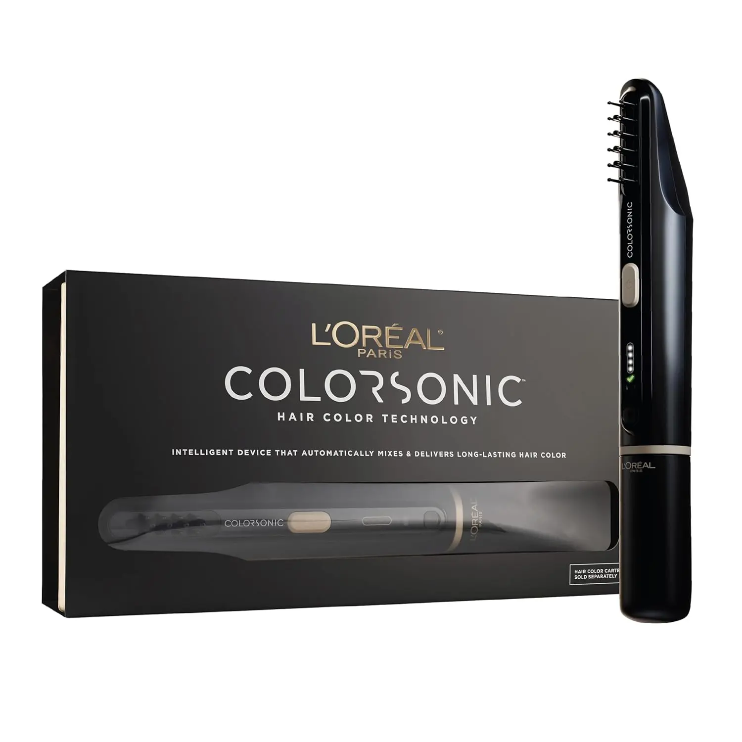 The L'Oreal Colorsonic hair dye device provides fast, mistake-free, salon-quality permanent hair color and gray coverage at home with multi-use hair color cartridges.