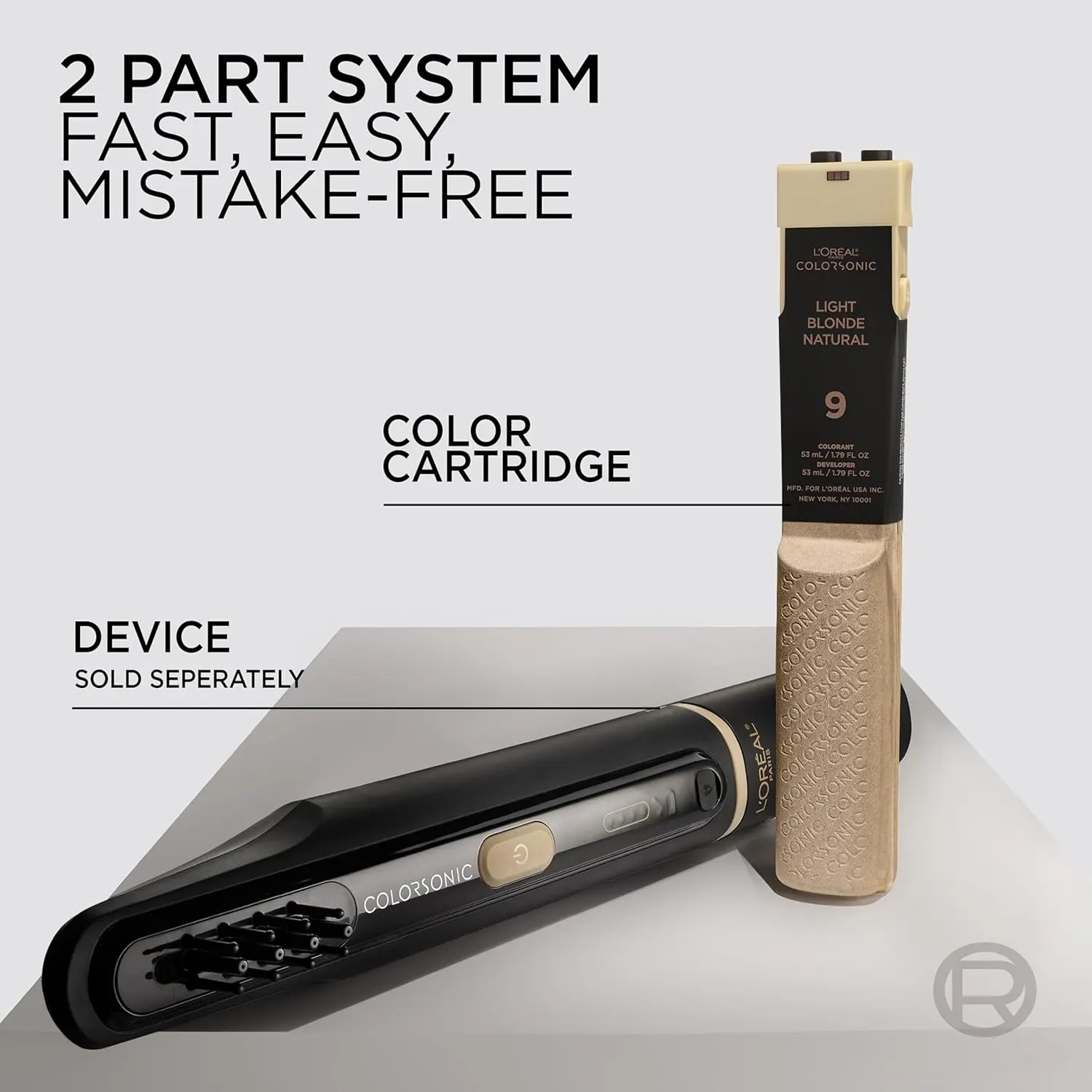 The L'Oreal Colorsonic hair dye device provides fast, mistake-free, salon-quality permanent hair color and gray coverage at home with multi-use hair color cartridges.