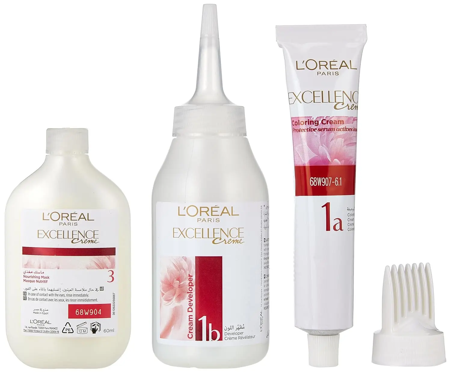 Two boxes of L'Oréal Paris Excellence Crème Permanent Hair Color in 6.1 Dark Ash Blonde, promising triple care protection, rich long-lasting color, and up to 100 percent grey coverage for shiny, supple hair.