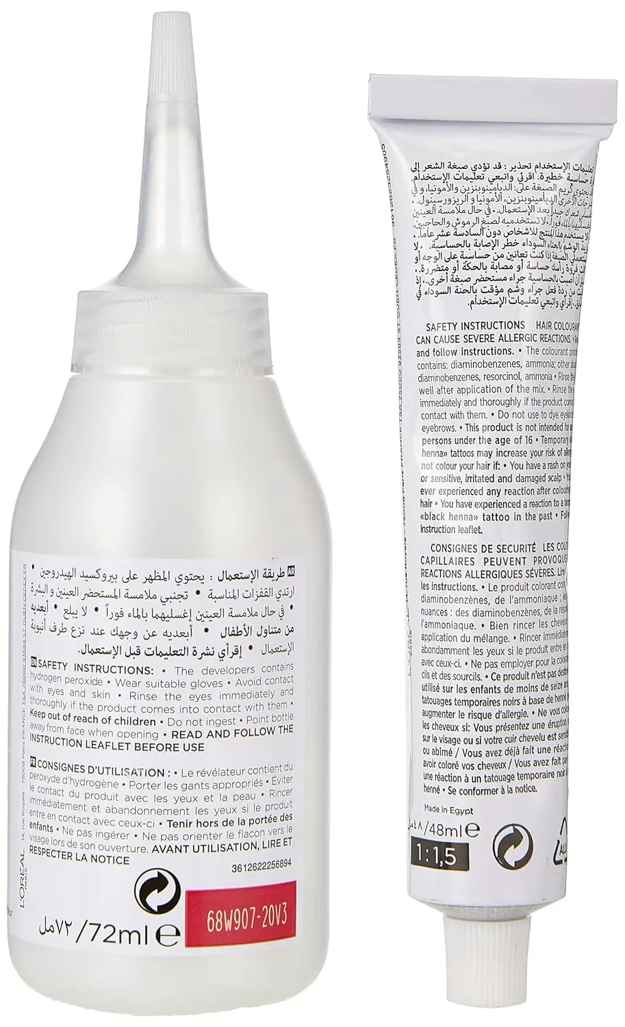 Two boxes of L'Oréal Paris Excellence Crème Permanent Hair Color in 6.1 Dark Ash Blonde, promising triple care protection, rich long-lasting color, and up to 100 percent grey coverage for shiny, supple hair.
