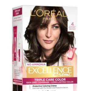 L'Oreal Paris Excellence Creme 4 Natural Dark Brown hair color provides 100% resistant gray coverage.