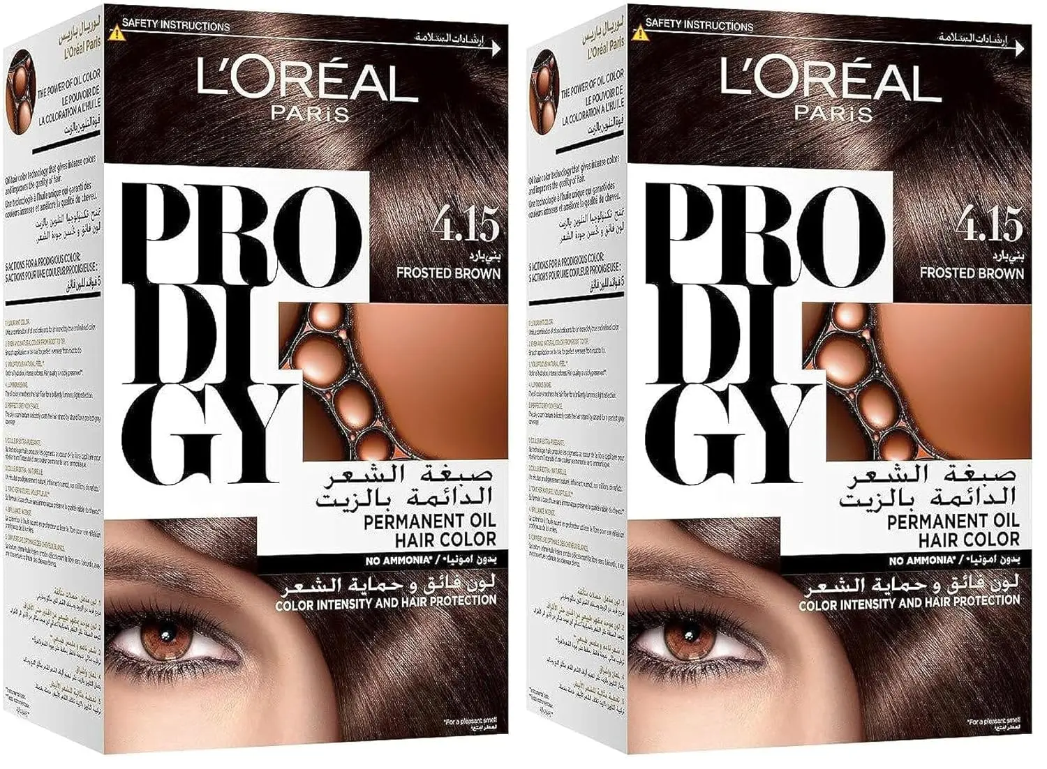 A box of L'Oréal Paris Prodigy 3.0 Dark Brown ammonia-free oil hair color that provides 100% gray coverage, vibrant color, and radiant shine for up to 8 weeks with Argan oil.