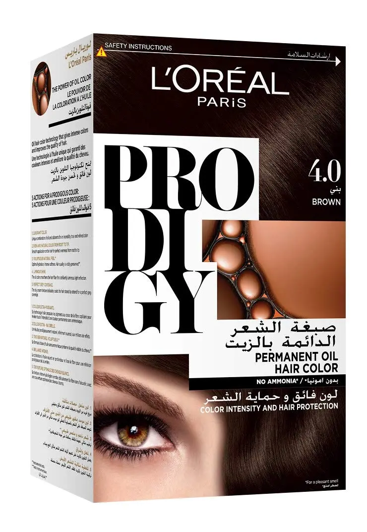 L'Oreal Paris Prodigy 4.0 Brown hair color provides 100% gray coverage and long-lasting, vibrant color with micro-oil technology and Argan oil for natural-looking, multi-tonal results and improved hair texture.