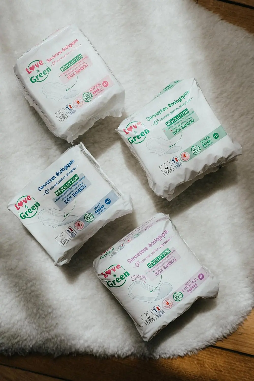 Love & Green ultra thin sanitary pads are hypoallergenic, extra absorbent, and made with 84% natural biodegradable material without unwanted ingredients like plastic voile, colourant, or fragrance.