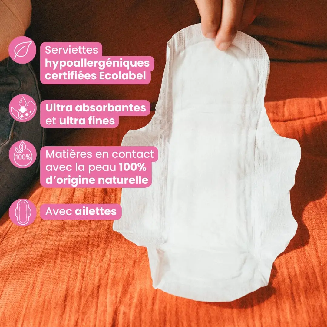 Love & Green ultra thin sanitary pads are hypoallergenic, extra absorbent, and made with 84% natural biodegradable material without unwanted ingredients like plastic voile, colourant, or fragrance.