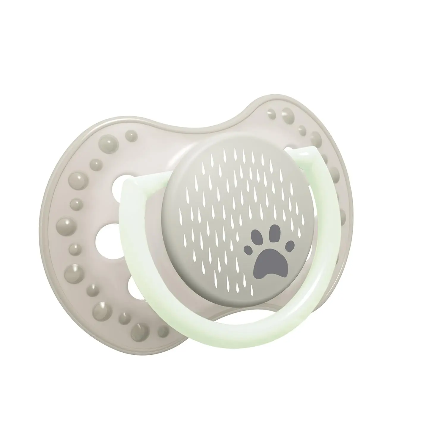 Two LOVI Buddy Bear pacifiers with a dynamic, contoured shield and comfortable handle, designed for babies 0-2 months, promoting free airflow and preventing teat staining.