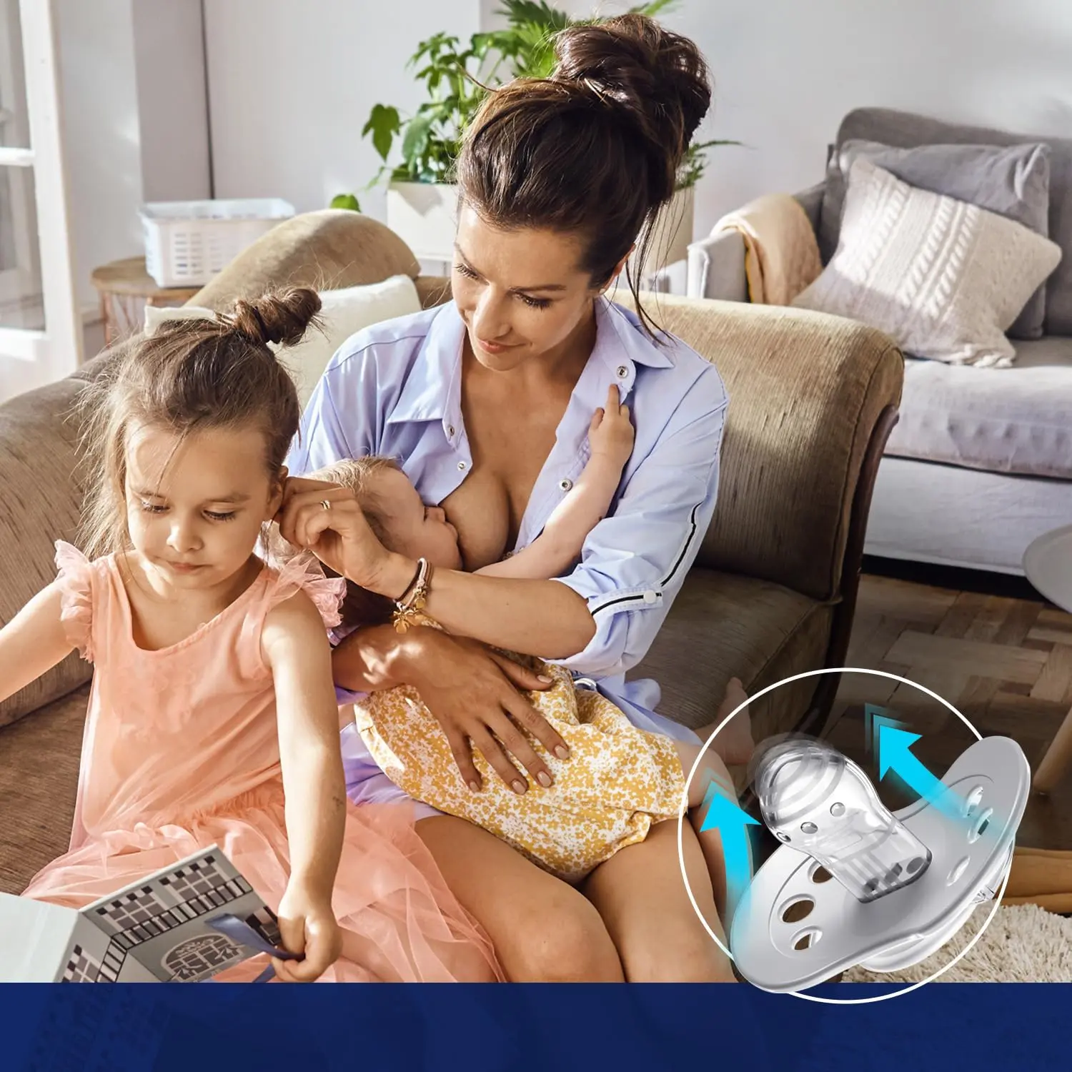 Two LOVI Buddy Bear pacifiers with a dynamic, contoured shield and comfortable handle, designed for babies 0-2 months, promoting free airflow and preventing teat staining.