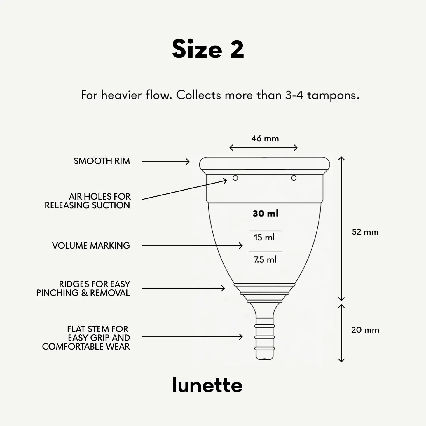 A blue Lunette Model 2 menstrual cup, a reusable, zero-waste alternative to tampons and pads, made of soft medical-grade silicone and suitable for light flow.