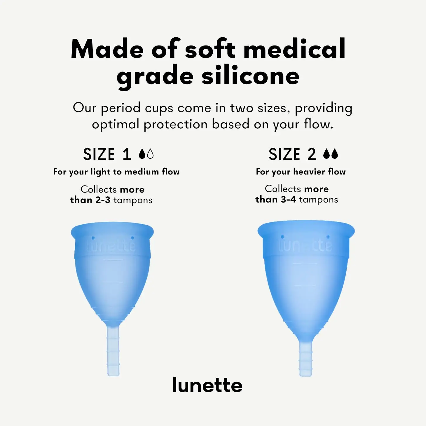 Blue Lunette Menstrual Cup Model 1, a reusable and comfortable period solution for light to normal flow, shown with its storage pouch.