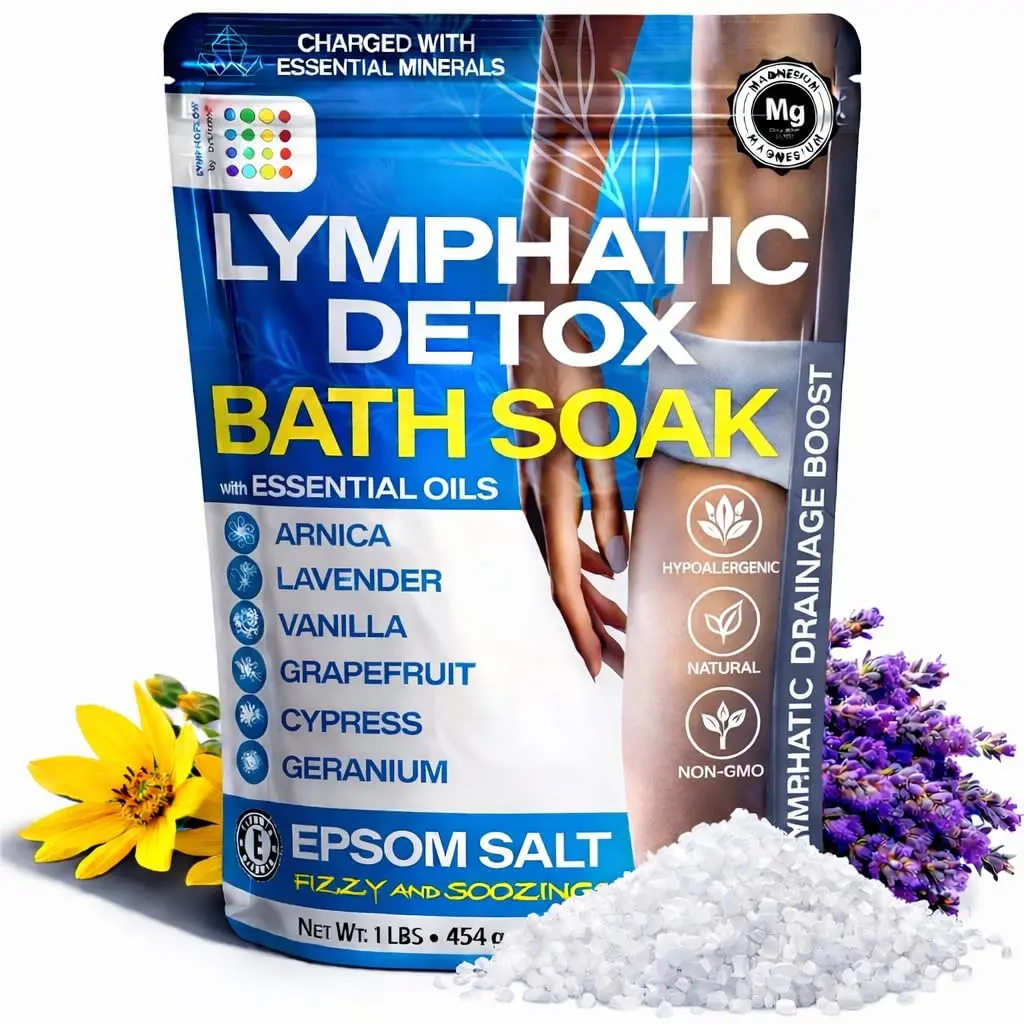 A relaxing bath soak with arnica and epsom salts to promote lymphatic drainage, detox, and relieve pain and swelling after surgery.