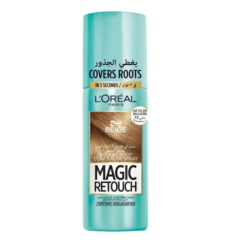 L'Oréal Magic Retouch in dark brown instantly covers gray roots in 3 seconds and lasts until your next shampoo.