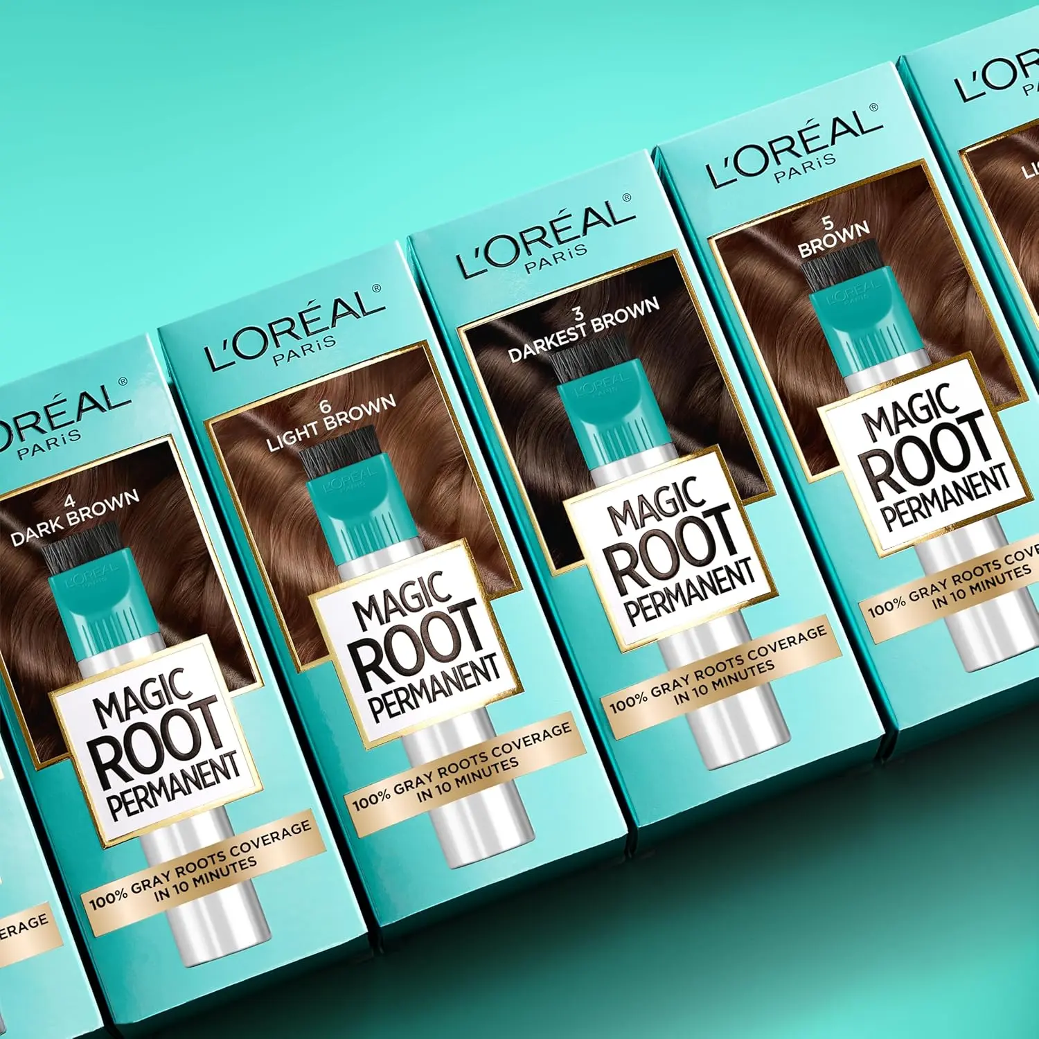 L'Oreal Paris Magic Root Rescue hair coloring kit in dark brown provides 100 percent gray coverage in just 10 minutes with its quick precision applicator for easy root touch-ups.