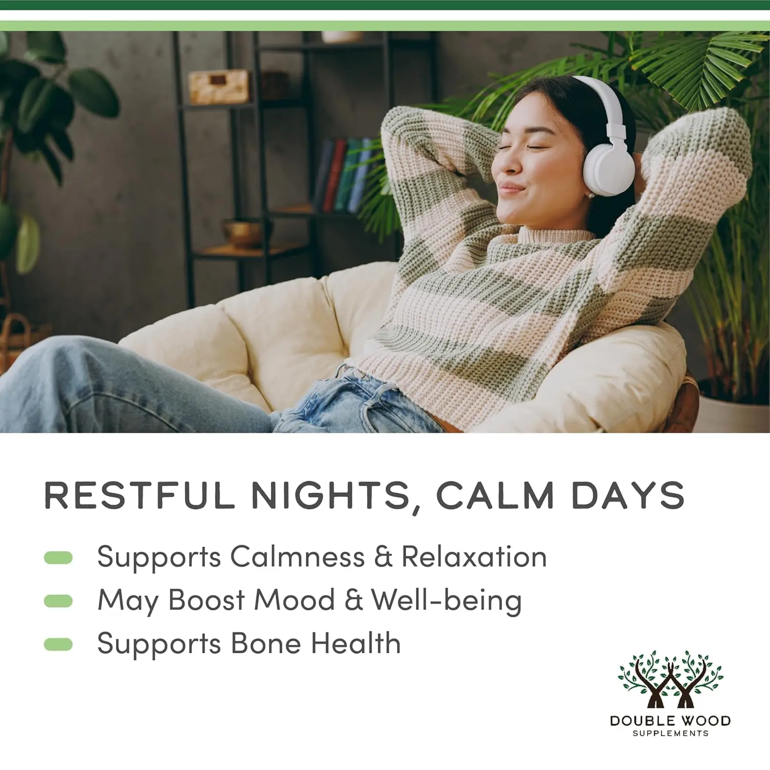Double Wood Magnesium Glycinate 400mg supplement with 180 vegan capsules supports healthy sleep and is easy on the stomach.