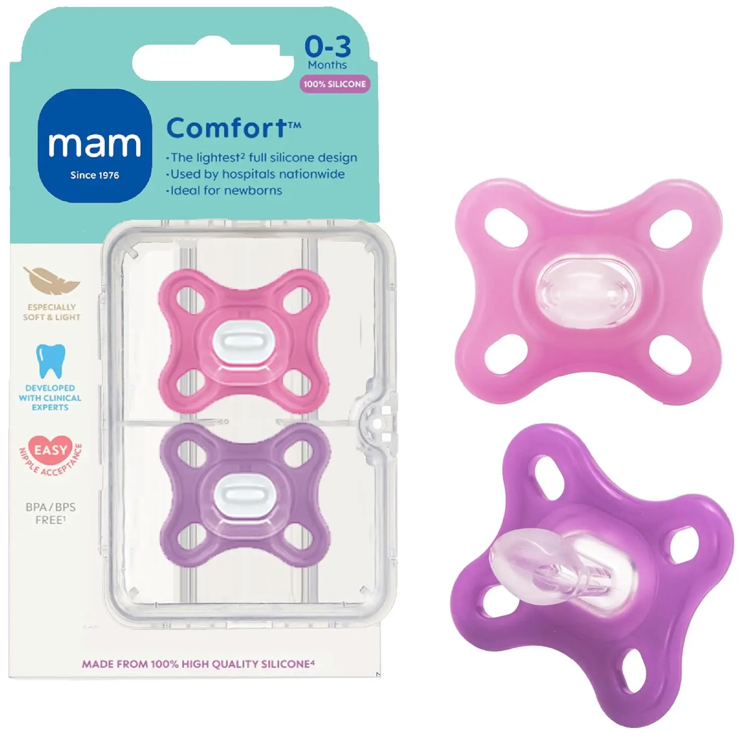 MAM Comfort Pacifier - Lightweight Silicone - 0-3 Months