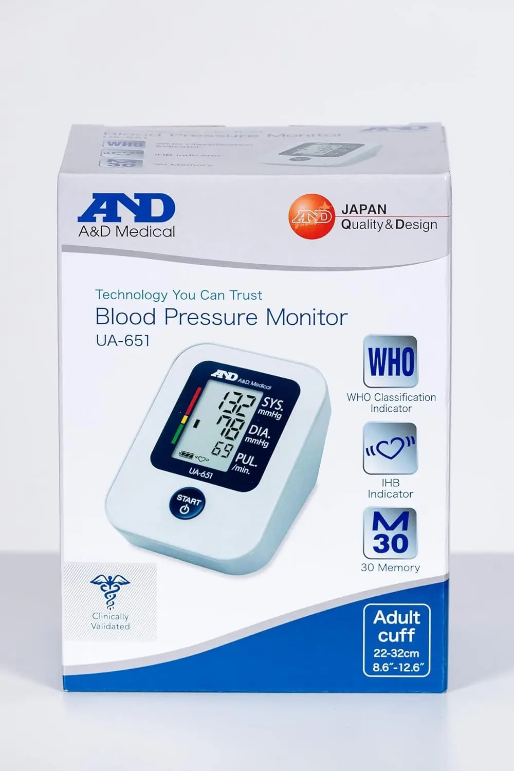 A&D Medical UA-651 upper arm blood pressure monitor with Bluetooth connectivity, clinically validated for accuracy and atrial fibrillation screening.