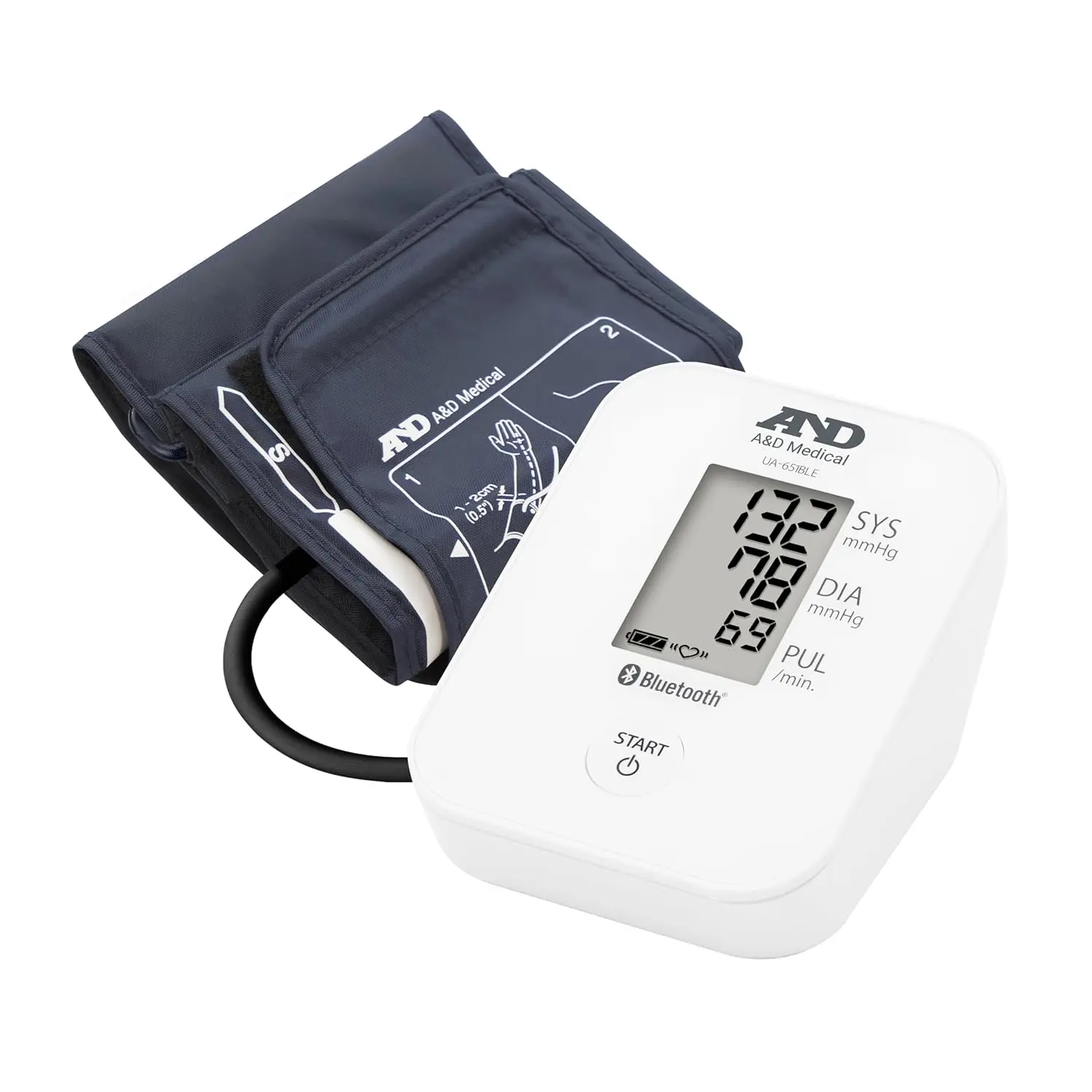 A&D Medical digital upper arm blood pressure monitor with Bluetooth connectivity for easy data tracking on your phone.