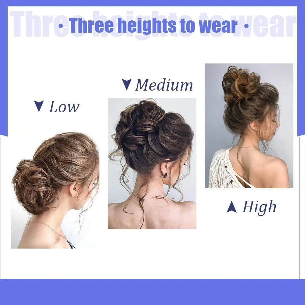 Two black messy bun claw clip hair pieces add volume and style to a ponytail or bun for women.