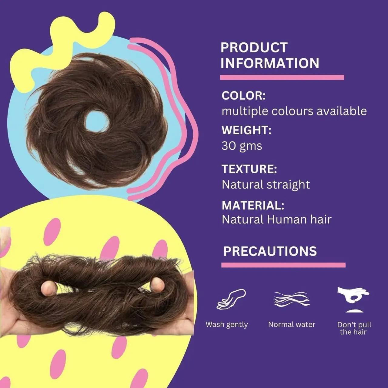 Natural black messy bun hair extension made with real human hair, perfect for creating effortless, trendy hairstyles for women and girls.