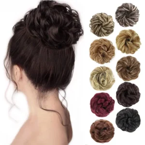 This dark brown messy bun scrunchie hair extension is perfect for adding volume to a ponytail or updo for a quick and easy elegant look.