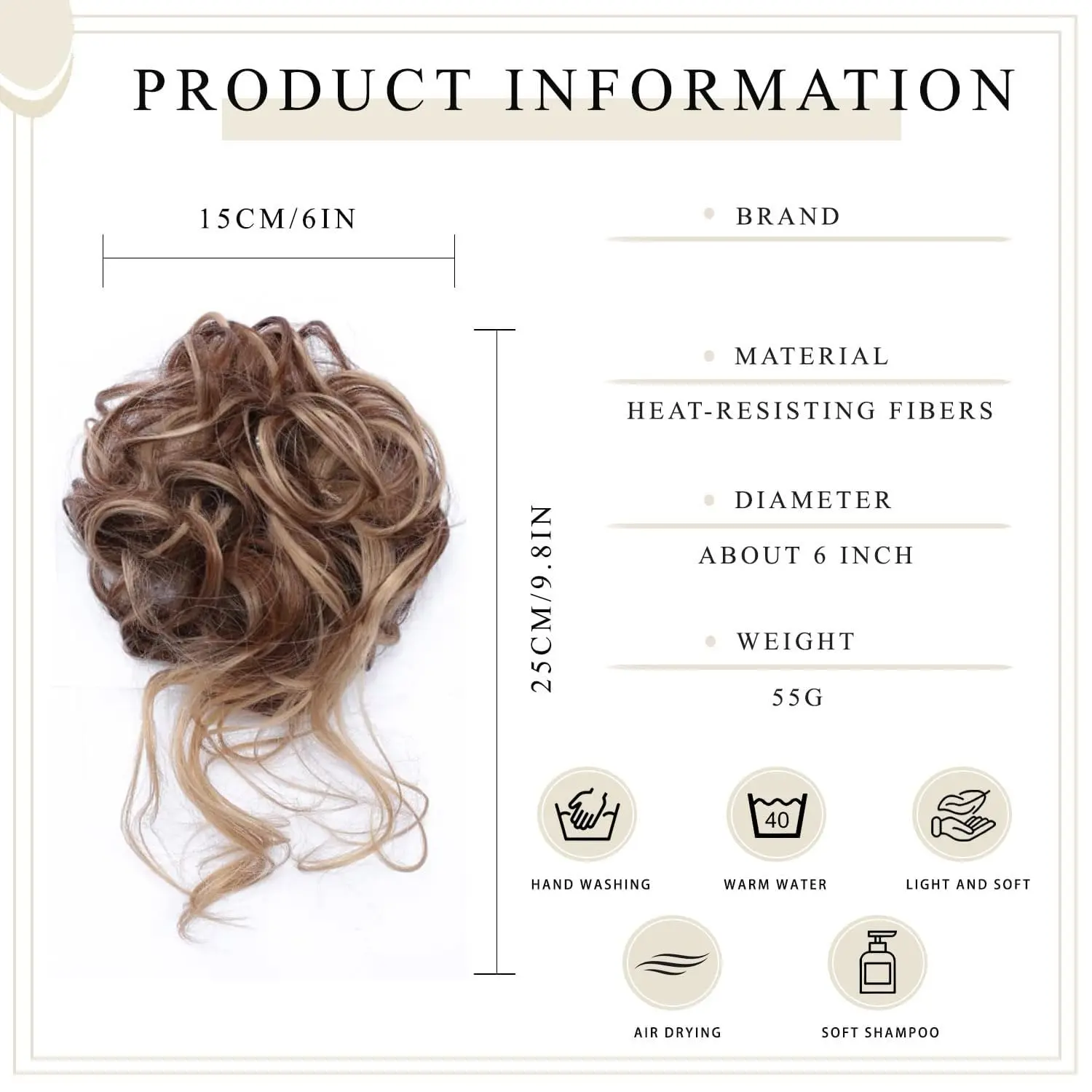 This messy bun hair piece with a claw clip is a synthetic chignon that creates a tousled updo and adds volume with its curly, wavy hair extensions, perfect for a quick and easy hairstyle.