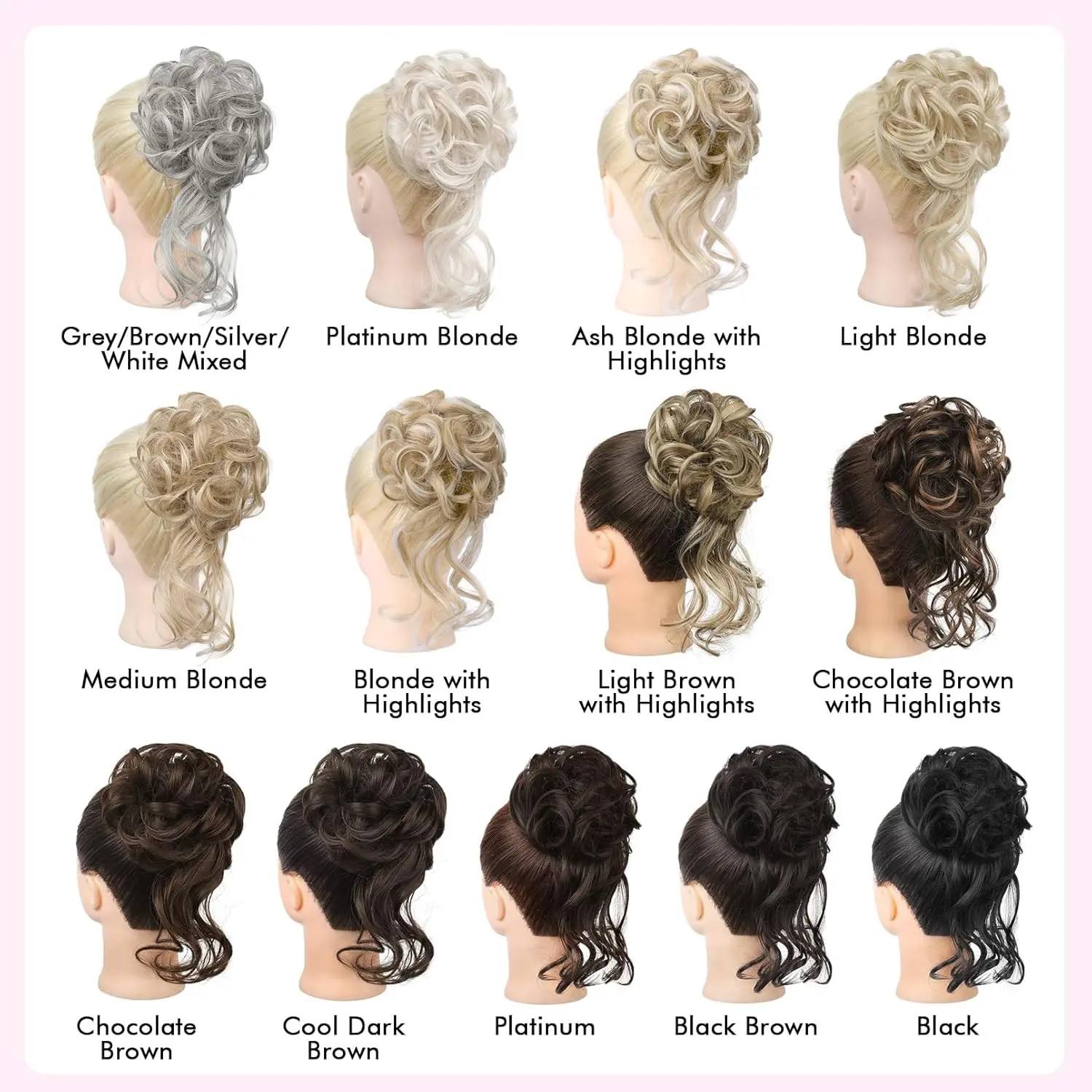 Ash blonde REECHO messy bun hairpiece with highlights adds volume and texture for an effortless updo.