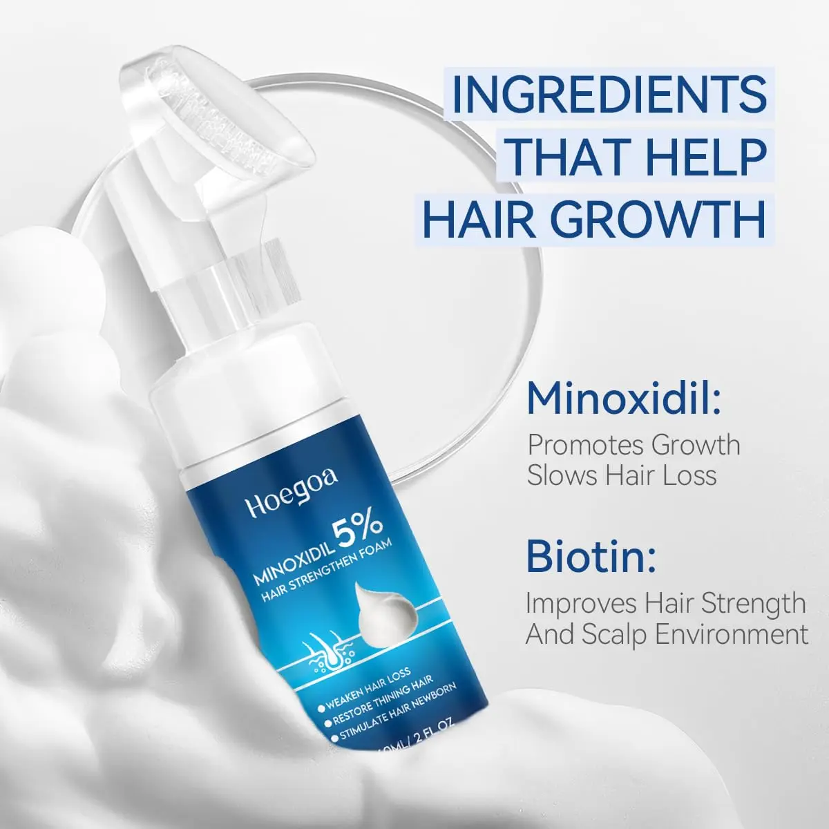 5% Minoxidil foam for men and women promotes thicker, fuller hair growth while revitalizing the scalp and reducing hair loss.