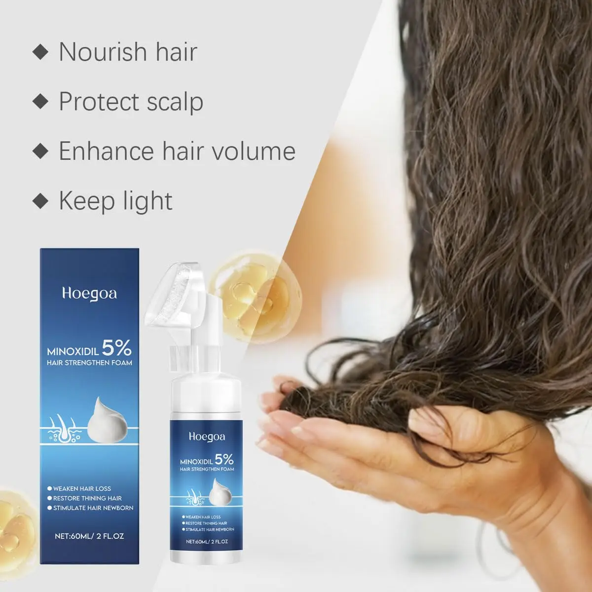 5% Minoxidil foam for men and women promotes thicker, fuller hair growth while revitalizing the scalp and reducing hair loss.