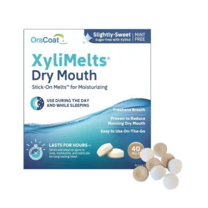 This is an image of Oracoat Miracle XyliMelts, designed to perfection as a sugar candy to help relieve dry mouth, containing 40 melts.