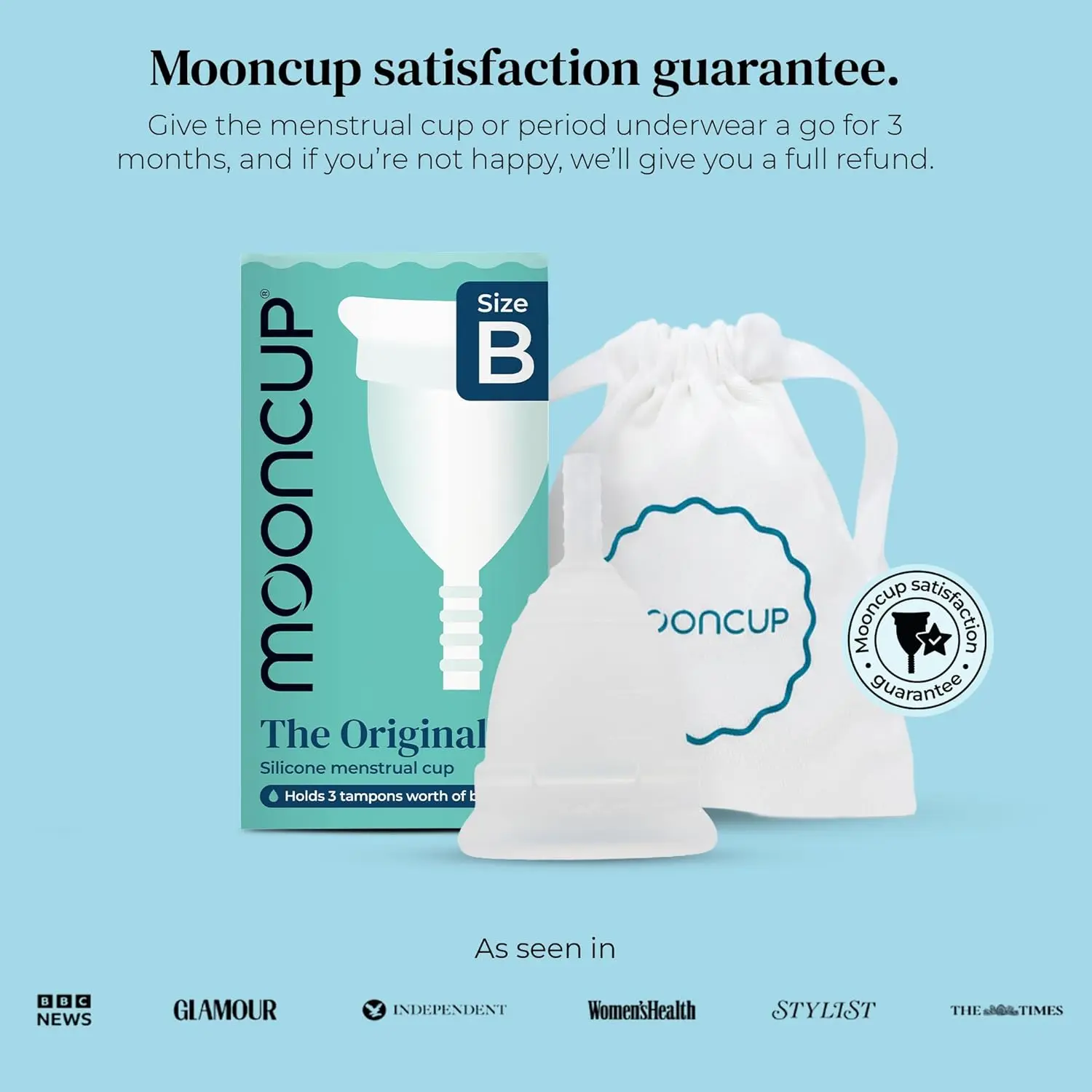 The Mooncup Model A is a reusable menstrual cup worn internally to collect menstrual fluid, offering an eco-friendly alternative to tampons and pads.