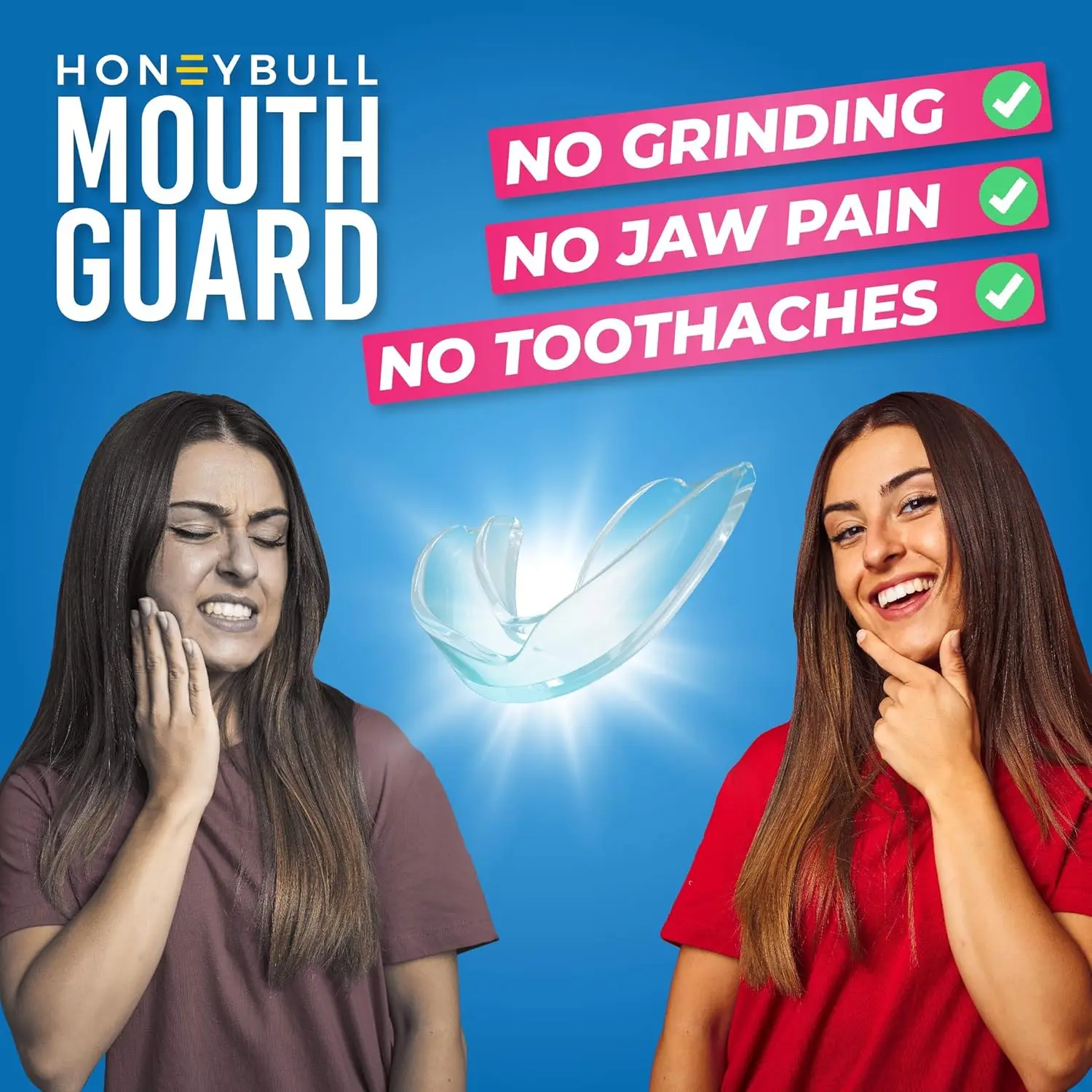 This six-pack of Honeybull mouth guards offers comfortable and customizable dental protection for light grinding, clenching, and use as a whitening tray, and comes with a convenient storage case.