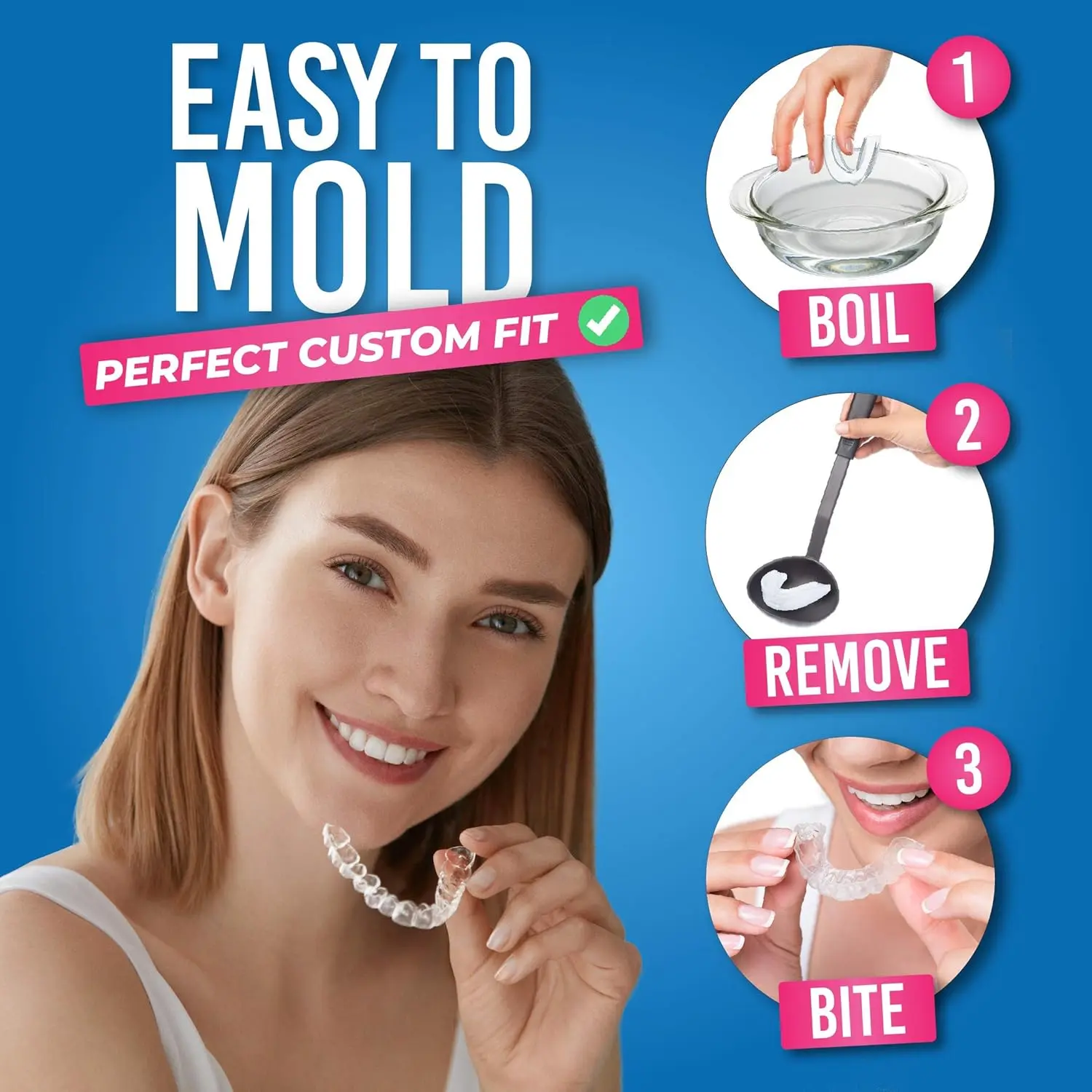 This six-pack of Honeybull mouth guards offers comfortable and customizable dental protection for light grinding, clenching, and use as a whitening tray, and comes with a convenient storage case.