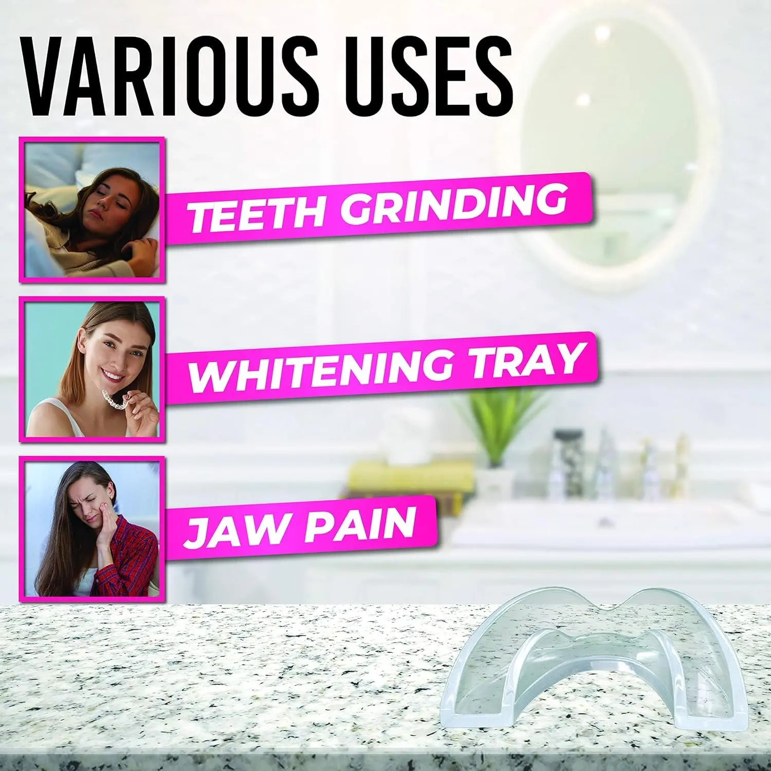 This six-pack of Honeybull mouth guards offers comfortable and customizable dental protection for light grinding, clenching, and use as a whitening tray, and comes with a convenient storage case.