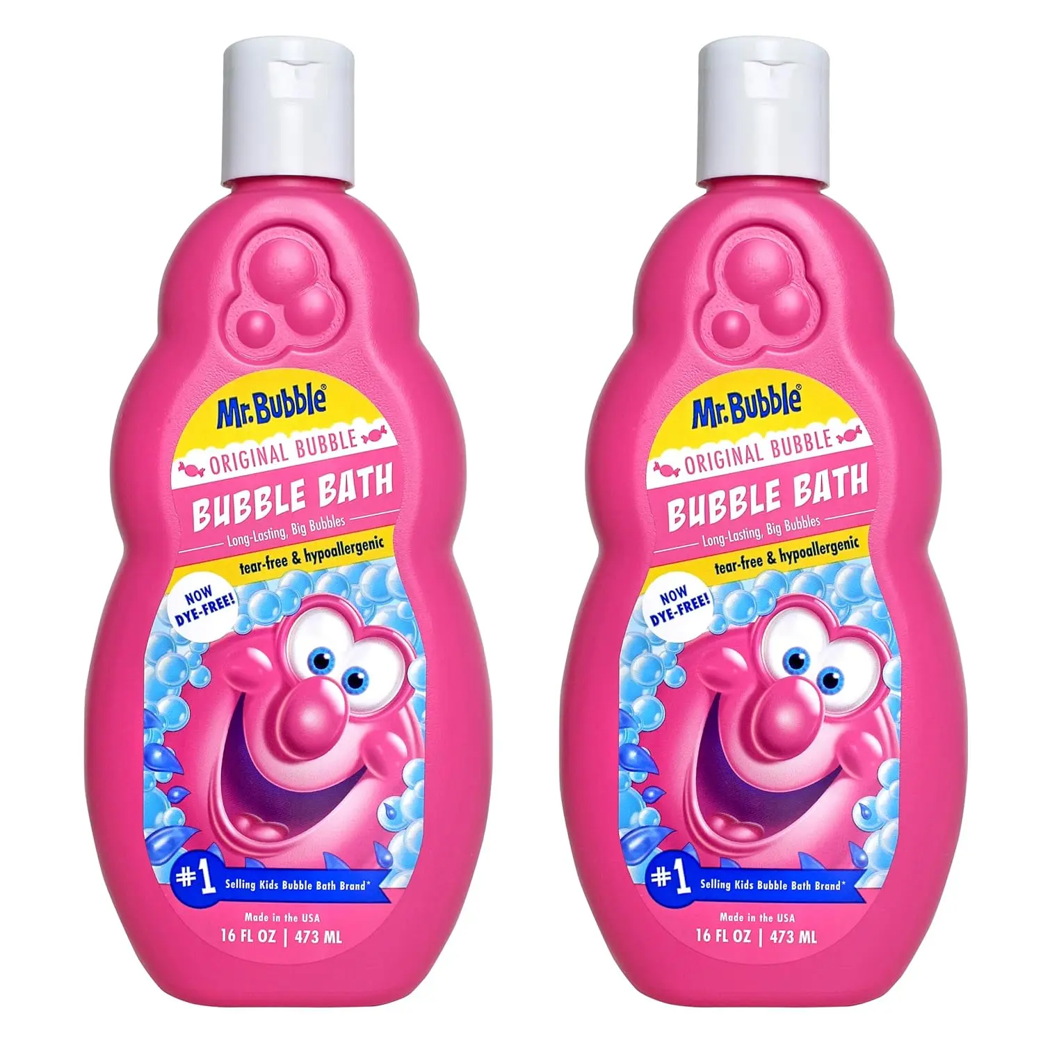 Two bottles of Mr. Bubble bubble bath solution create long-lasting, fun, and fragrant bubbles for a relaxing bath time experience for kids and adults.