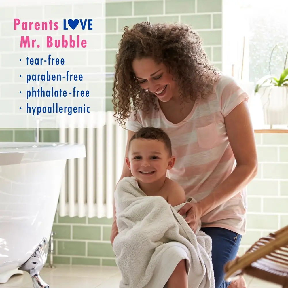 Two bottles of Mr. Bubble bubble bath solution create long-lasting, fun, and fragrant bubbles for a relaxing bath time experience for kids and adults.