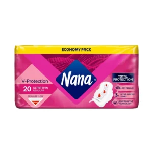 Nana Ultra Thin Regular sanitary pads with Securefit, breathable layer, fast absorbent core, for regular flow and maximum protection.