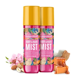 NatureWell Cheeky body and hair mist with a sweet Brazilian nut scent offers a lightweight, refreshing fragrance experience for all-day wear.