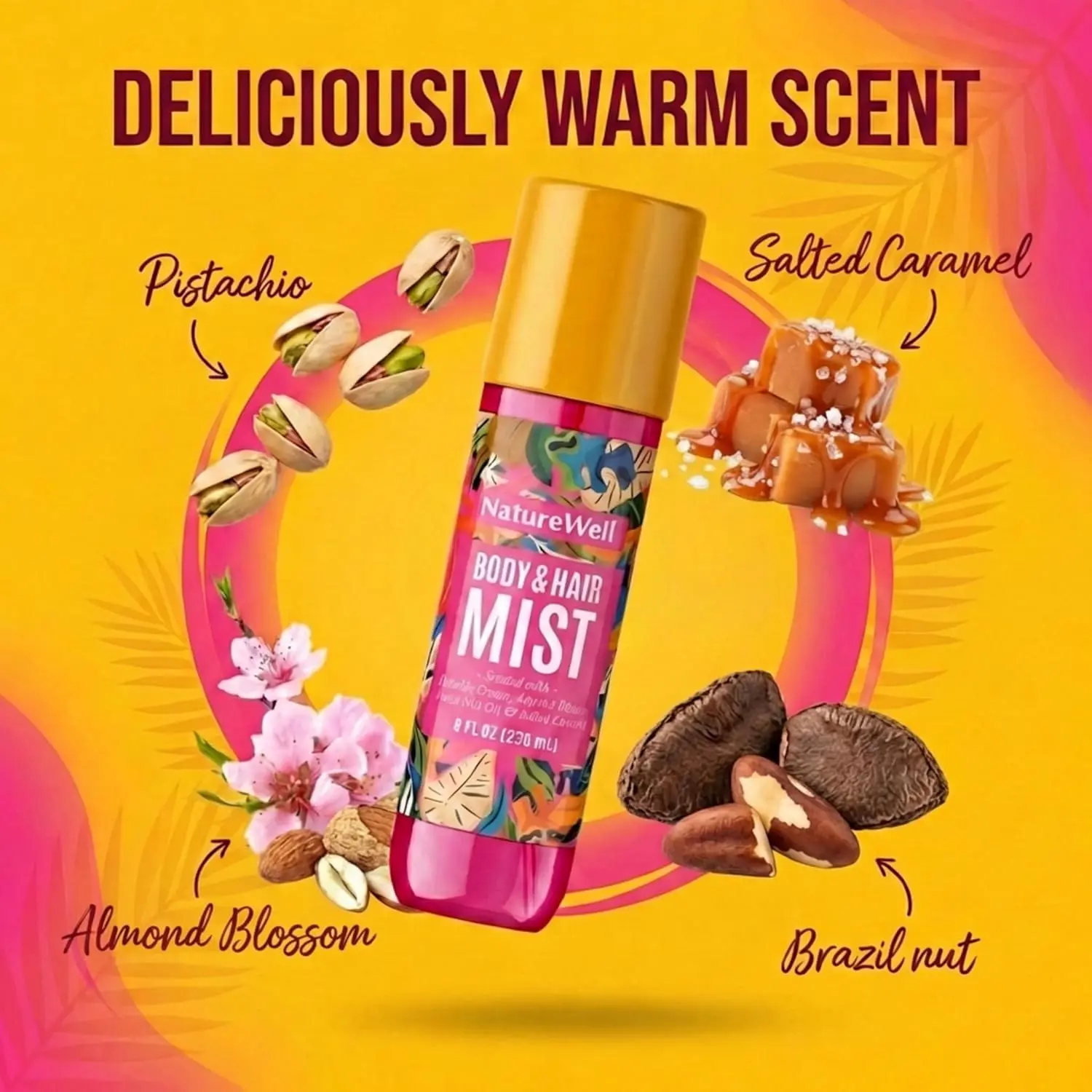 NatureWell Cheeky body and hair mist with a sweet Brazilian nut scent offers a lightweight, refreshing fragrance experience for all-day wear.